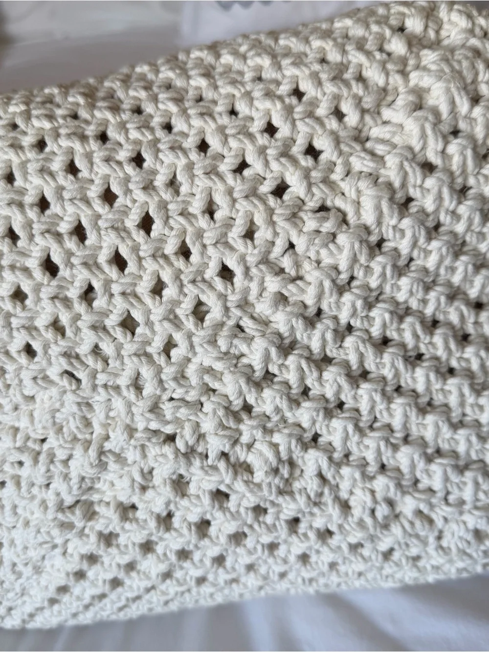 Ralph Lauren Cream Crochet Tote Bag with Brown Rope Handles